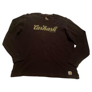 Carhartt Thermal Long Sleeve T-Shirt Mens XL Relaxed Crew Neck Logo Brown